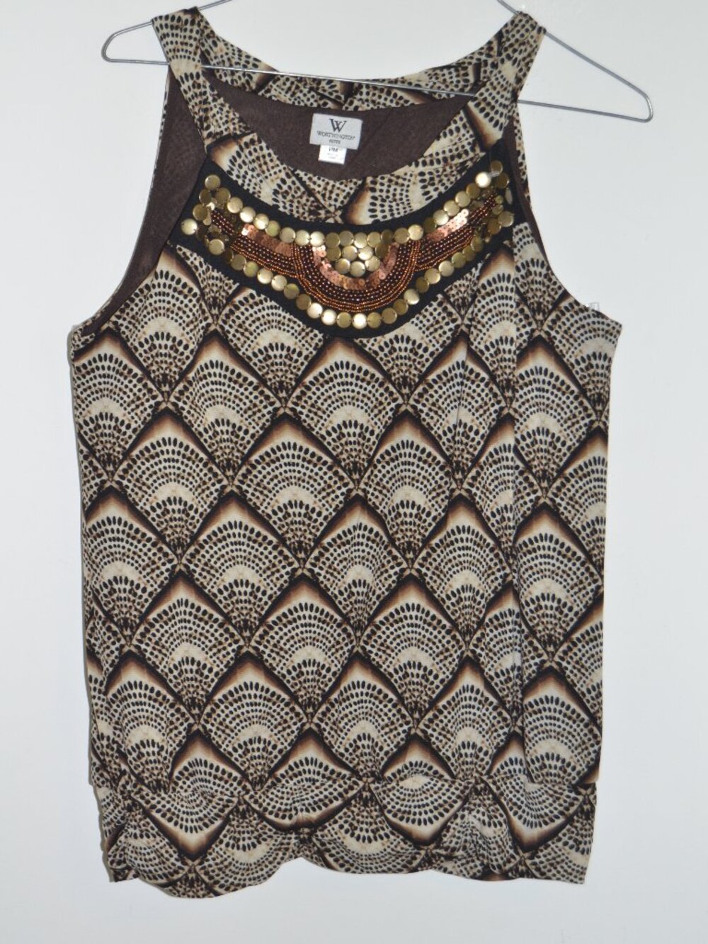 Worthington Y2K Boho Glam Beaded Tank Earthy Festival Indie Sleaze Top